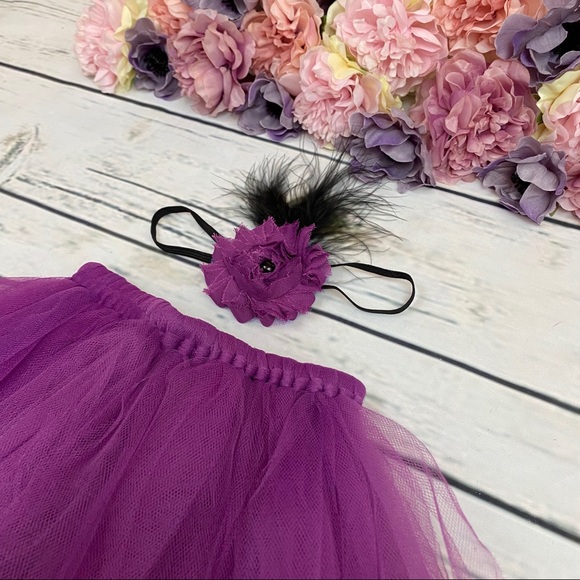 Newborn Baby Purple Tutu and Headband Photography Prop - Picture 5 of 8